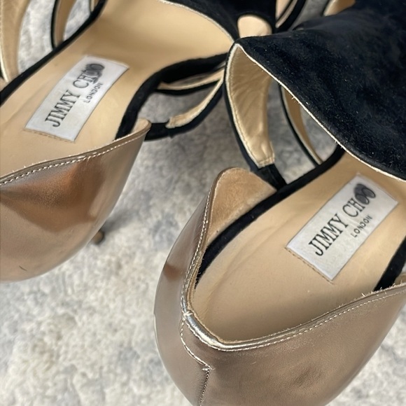 Jimmy Choo Black Suede Gold Toysen d’Orsay Leather Pumps Booties Sz 40 - Picture 8 of 15